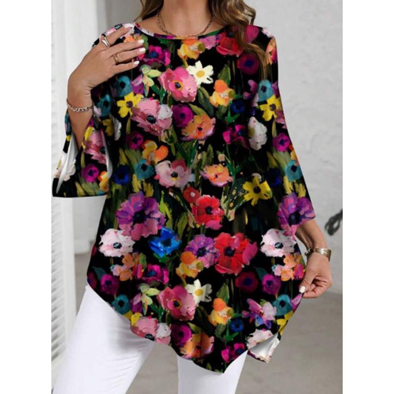 T-shirt Casual da Donna Taglie Forti, Blusa Stampata Girocollo, Abbinabile a Tutto, Primavera Estate 2026