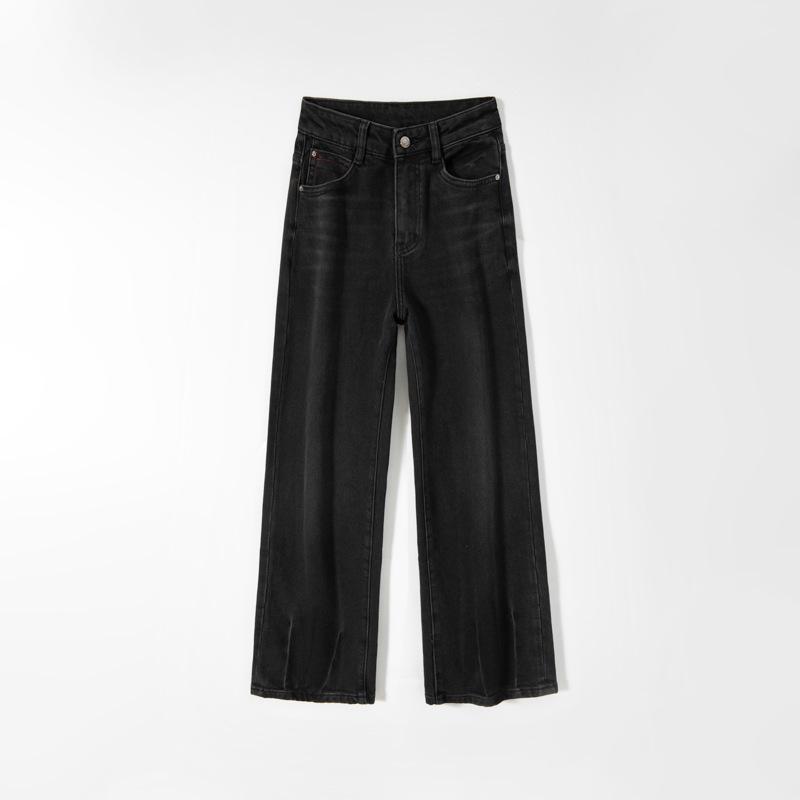 Women's High-Waisted Slim Wide-Leg Denim Jeans - Black Bull Style, Spring 2026, Flattering Elastic Straight-Leg.