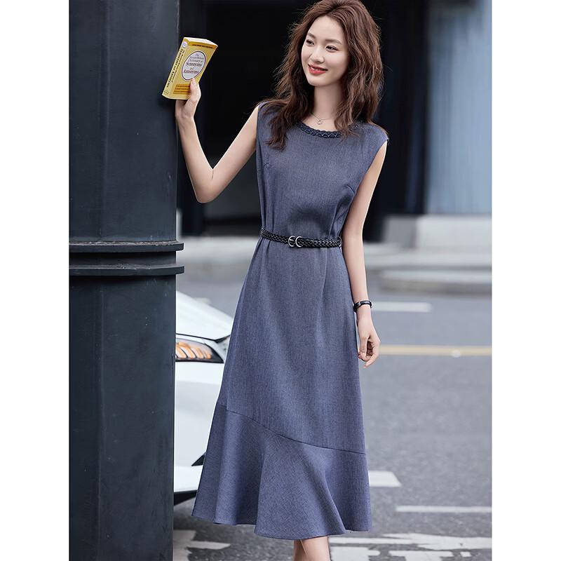 Linen Blend Sleeveless Belted Maxi Dress M