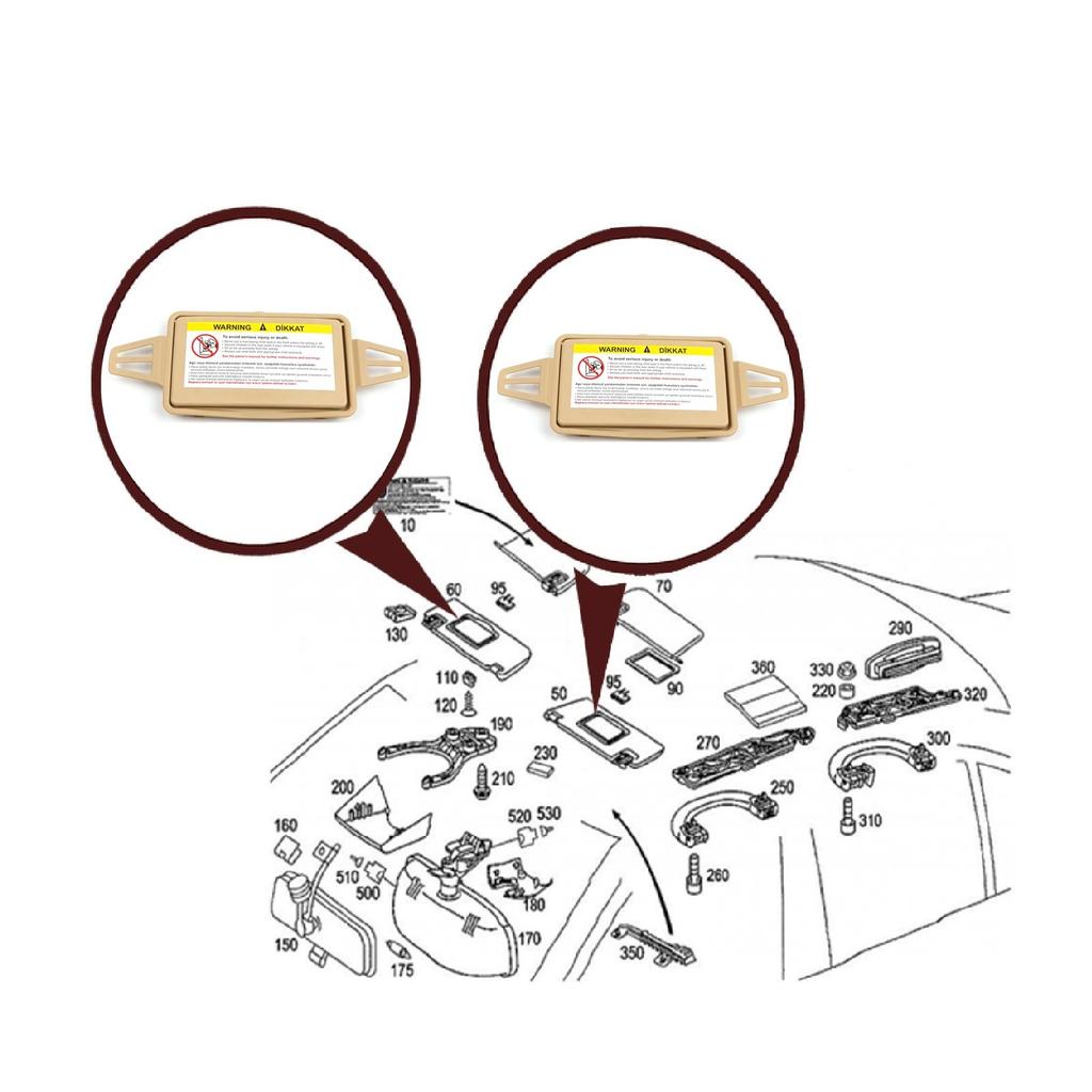 EDP545-1 2 PCS Visera Parasol Maquillaje Cosmético Cubierta de Espejo y Espejo Color MARRÓN Para Mercedes W210 W211 2108102510 2118100410