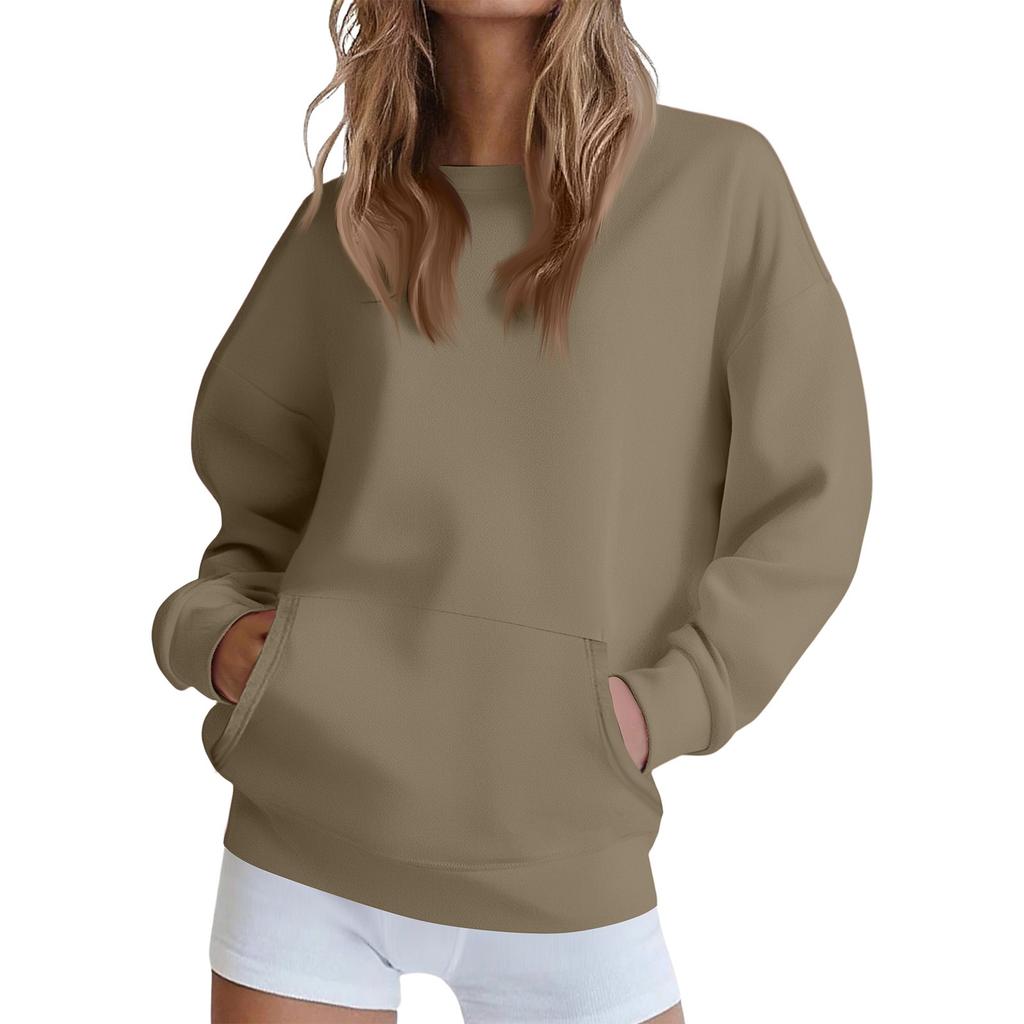 Women's Fashionable And Comfortable Long-Sleeved Solid Color Round Neck Sweatshirt