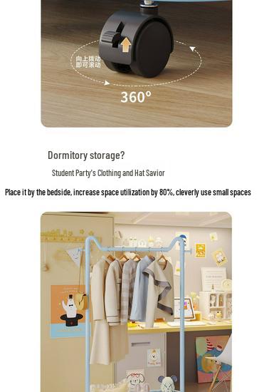 Mobile Clothes & Hat Rack, Dormitory & Bedroom Floor Stand, Small Hanging Rack with Bag Hook - 2026 New Style.