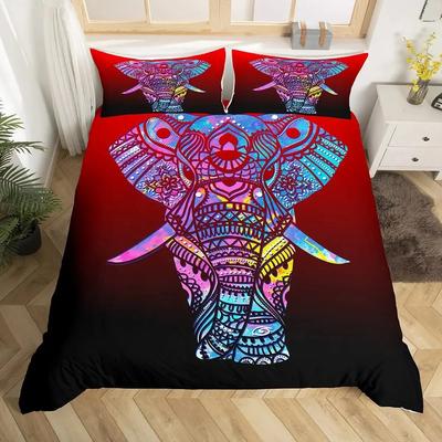 Elephant Duvet Cover Set Full,Boho Vintage Luxury Bedding Set Colorful Exotic Mandala Quilt Cover Tribal Ethnic Comforter Cover