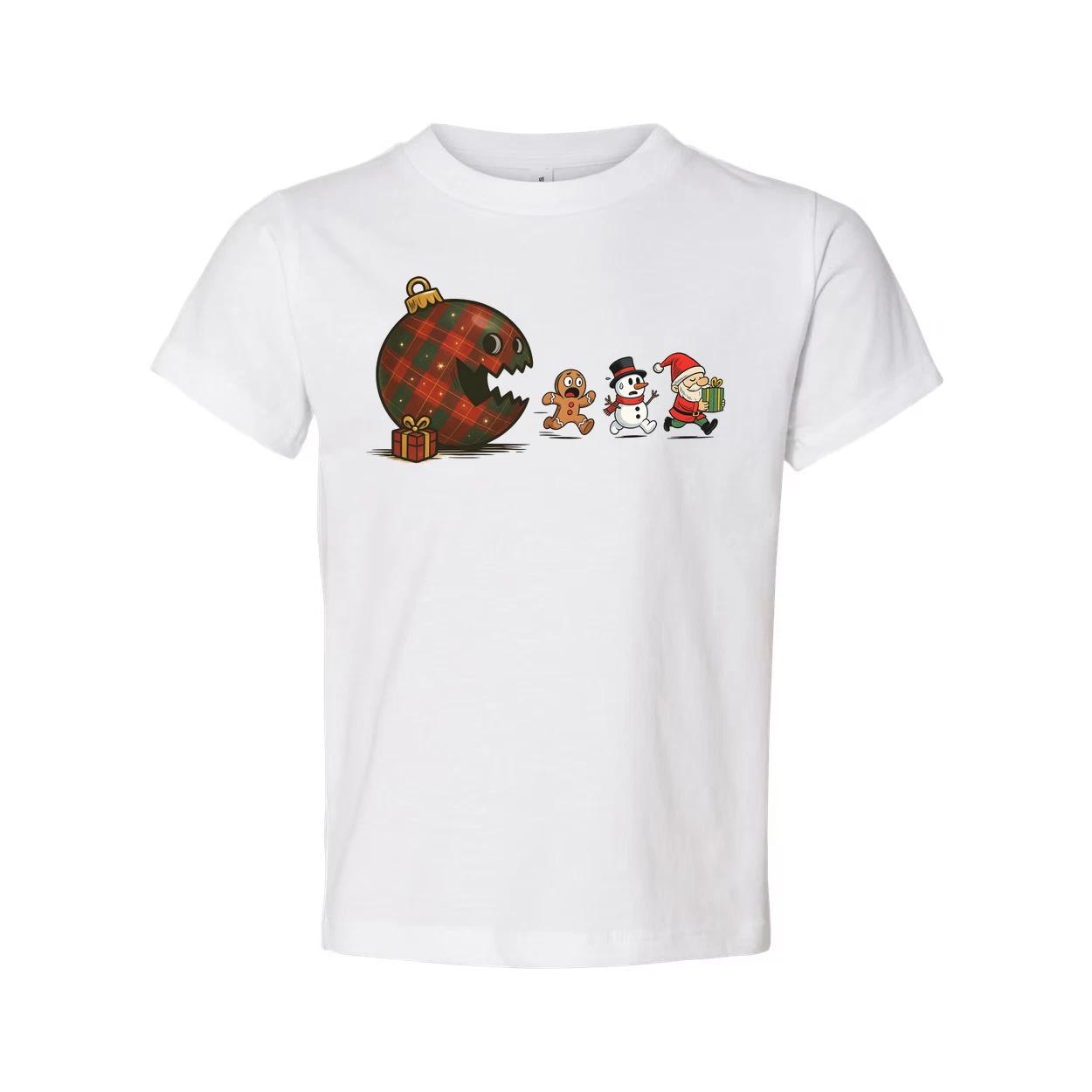 Unisex Christmas Graphic Tee Featuring Plaid Ornament Monster Chasing Gingerbrea S