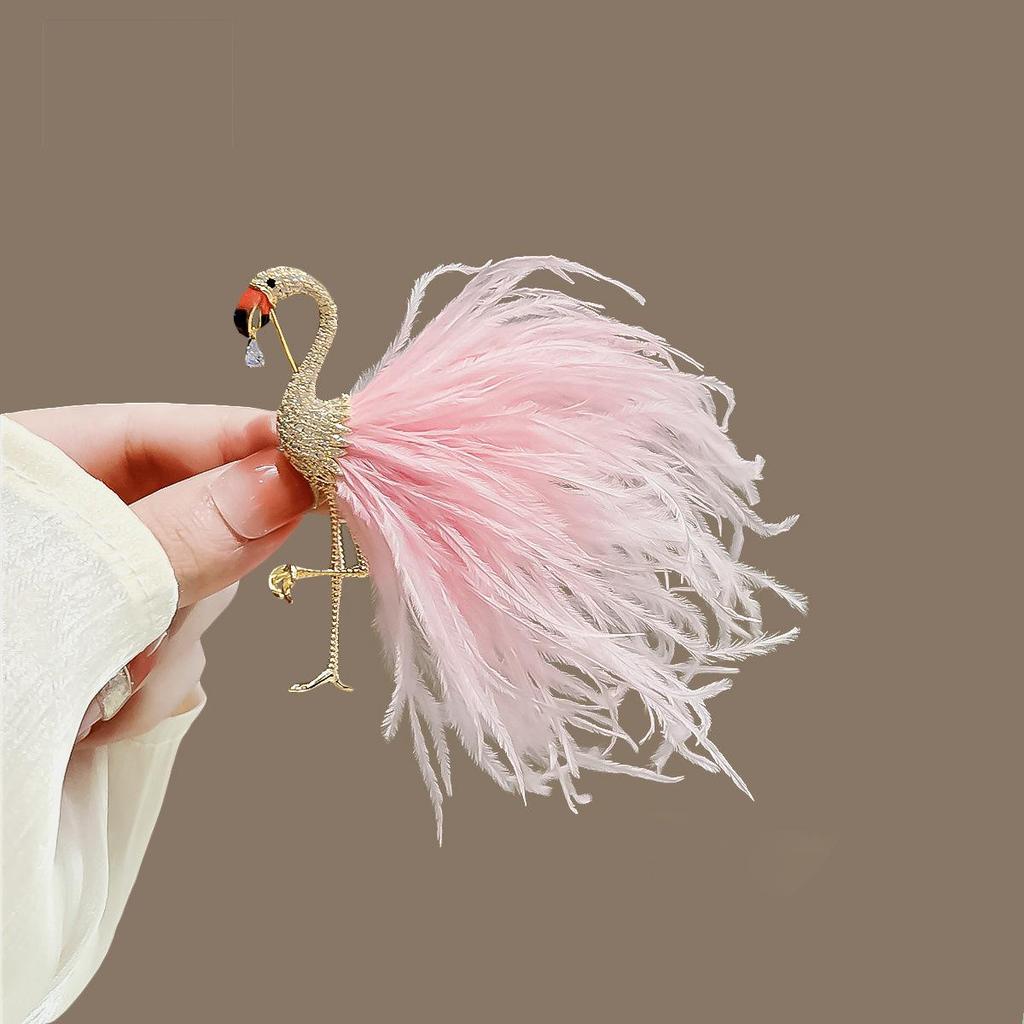 Exquisite Flamingo Feather Brooch: Elegant Women's Corsage Pin for Suits and Coats