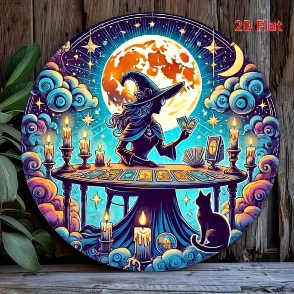Vintage Tarot Witch Cat Metal Wall Art Halloween Decor Home Office Bar Garage