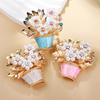 Fashion Pearl Flower Blue Brooch Plant Pot Plant Flower Pin Corsage Brooch Rhinestone Accessories Designer Brooch Mini Perfect Gift for Couples