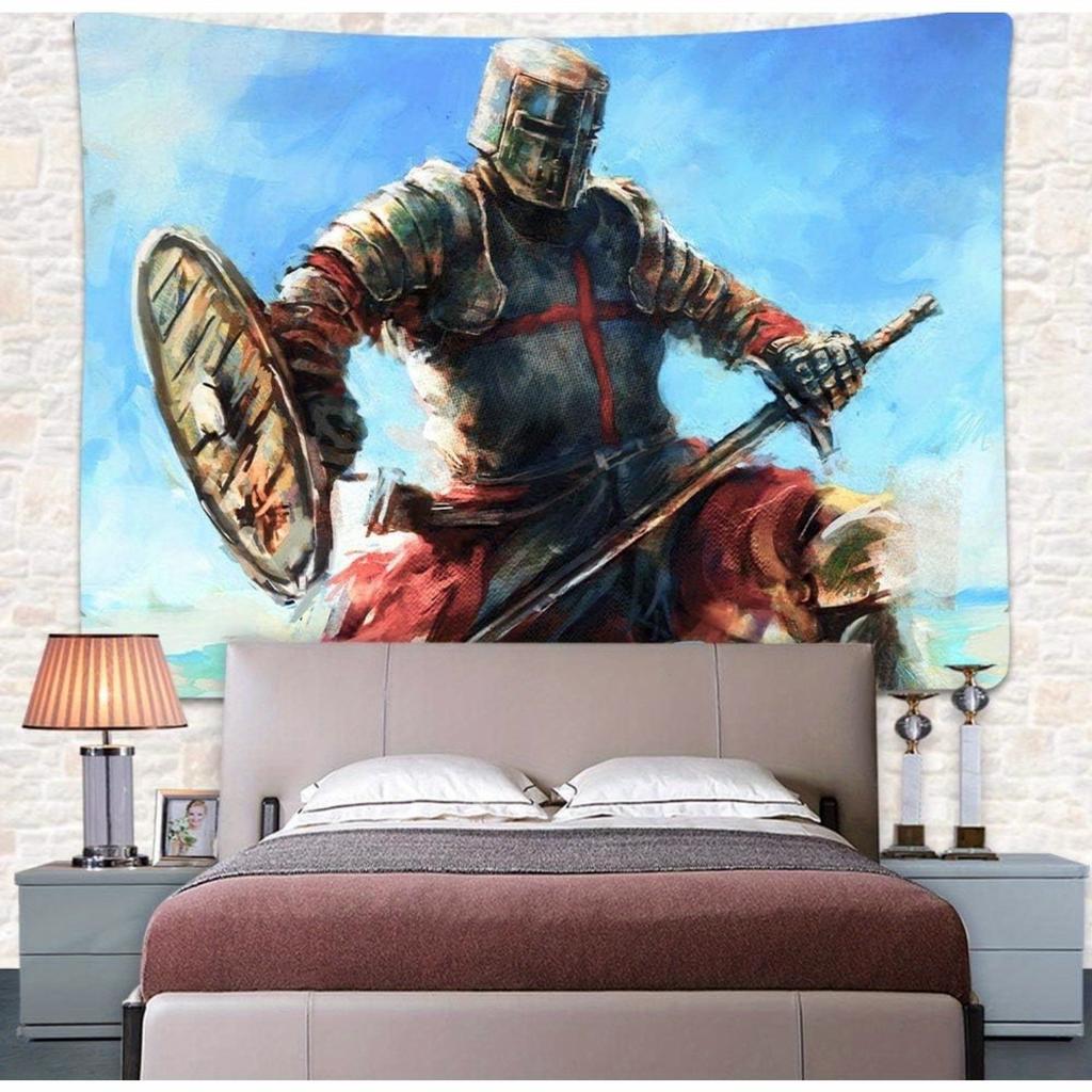 Knight Tapestry Medieval Warrior Wall Art for Bedroom or Living Room Large Decorative Hanging Add Historical Charm
