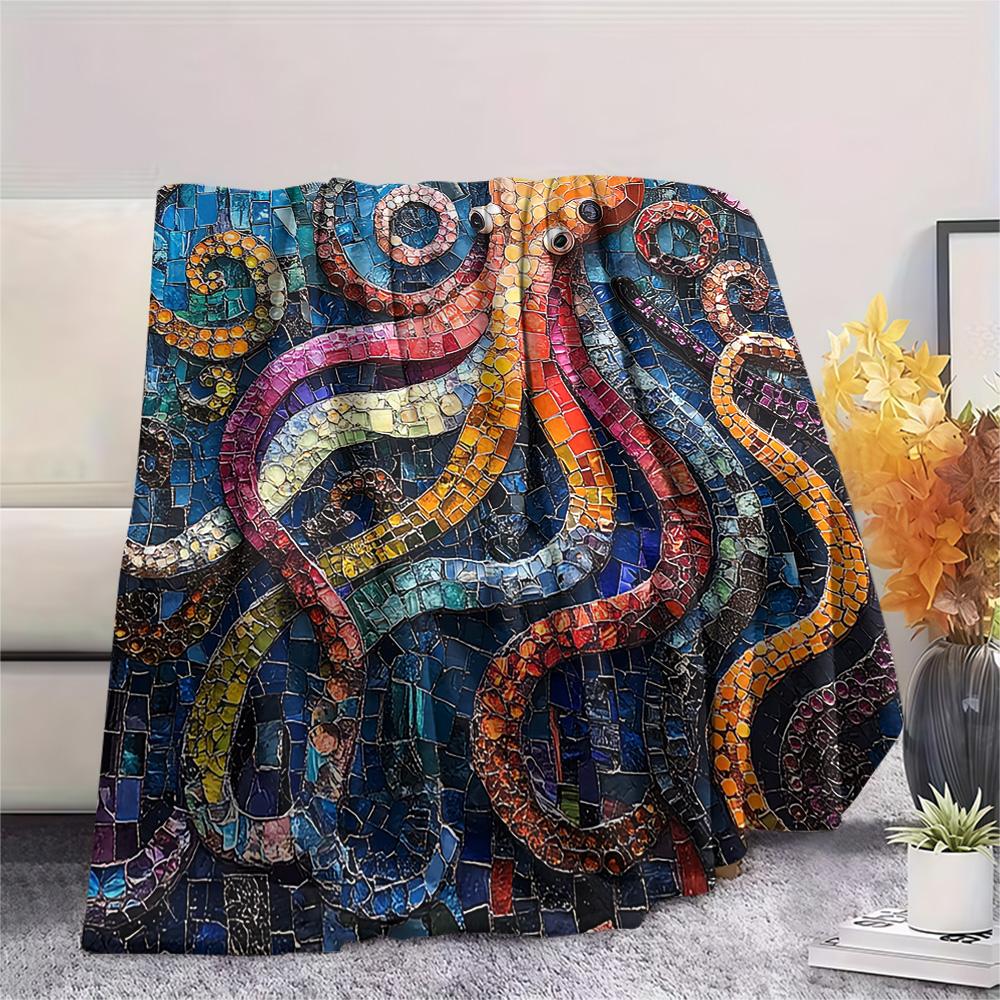 Octopus Print Flannel Blanket, High quality Comfortable for All Seasons, Home Decor, Warmth and Comfort, Perfect for Christmas Gifts