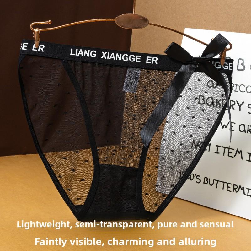 Ladies Summer New Style Pure Desire Lace Mesh Bow Pure Cotton Crotch Low Waist Triangle Briefs