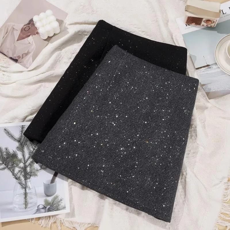 

2024 Осень/Зима Юбка миди А-силуэта из шерсти с высокой талией для миниатюрных женщин S