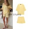 Summer New Product Women's Clothes Beach Style Lapel Short Sleeve Knitting Crocheted Bikini Blouse + Casual Shorts Suit