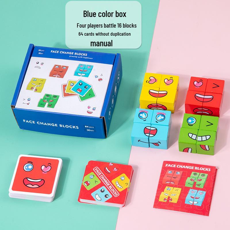 Jeu de Cube Changeant de Visage en Bois: Version Bataille pour Enfants - Défi Parent-Enfant