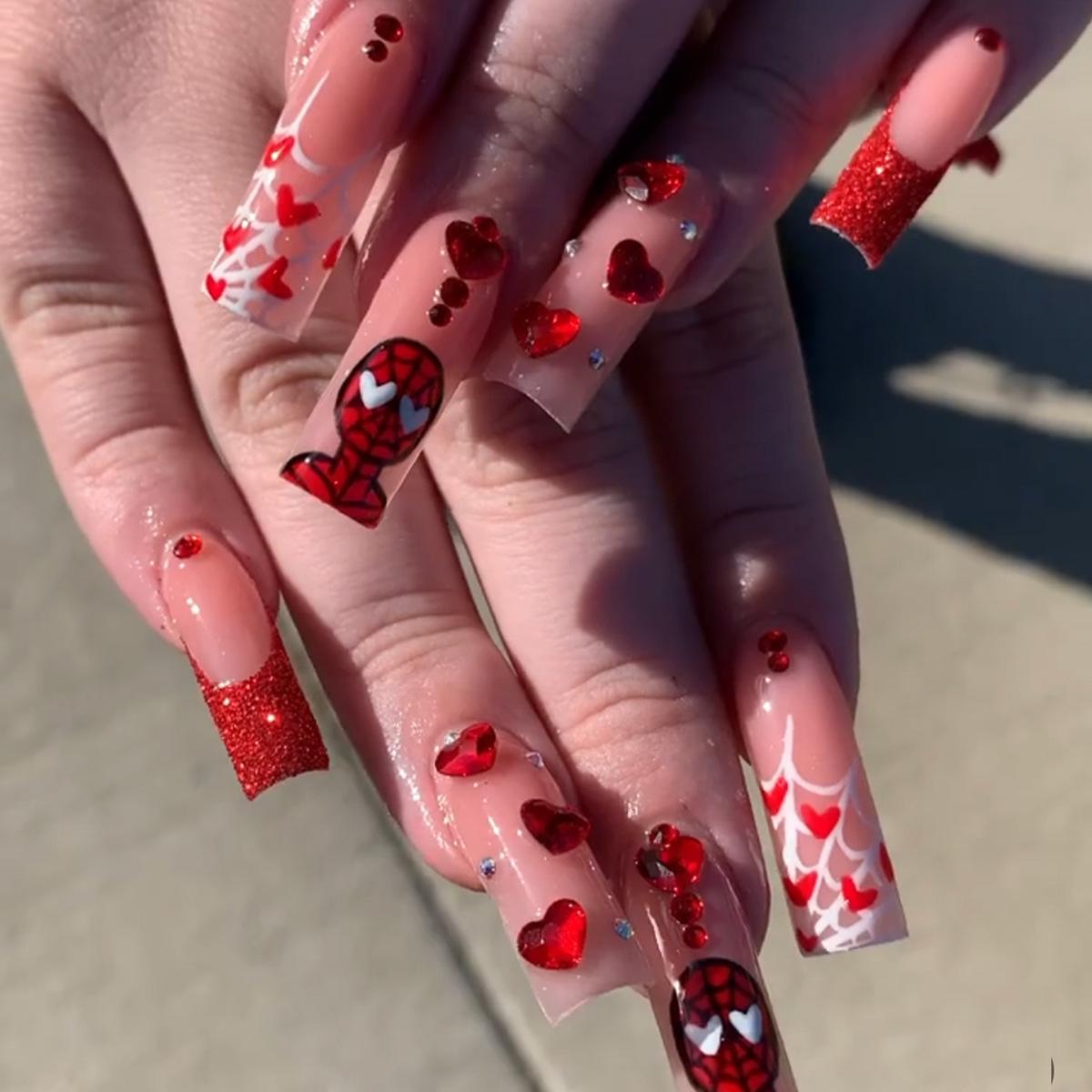 

French Spider-Man Water Pipe Red Heart Diamond Nail Art Patches - Removable & Whitening Hot Seller