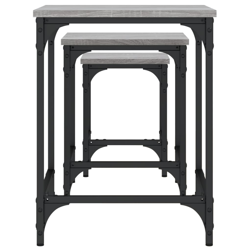  Coffee Tables That Slide Under Each Other, 3 Pieces, Grey Sonoma Oak