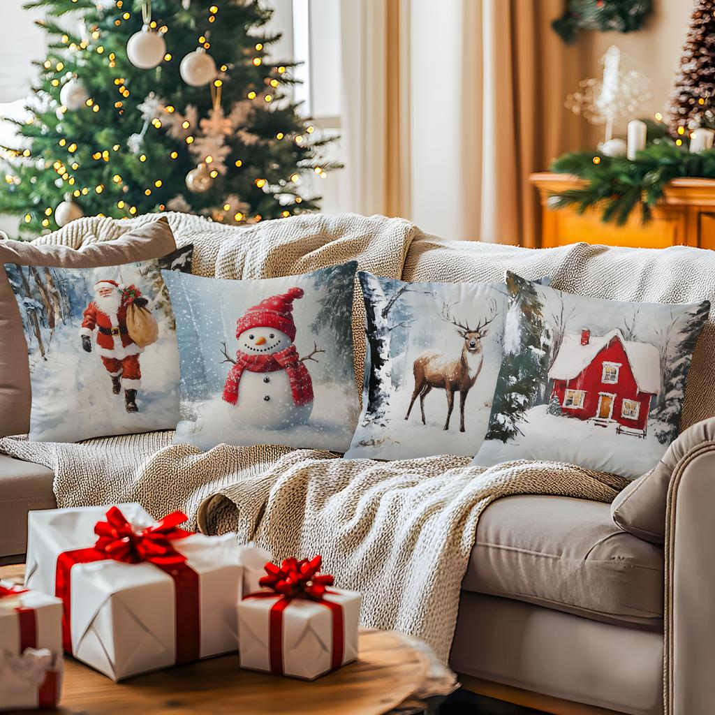 Christmas Theme Cushion Pillowcase Printed Polyester 45X45Cm Throw Pillowcover Decorative Sofa Cushion Pillowslip Home Decor
