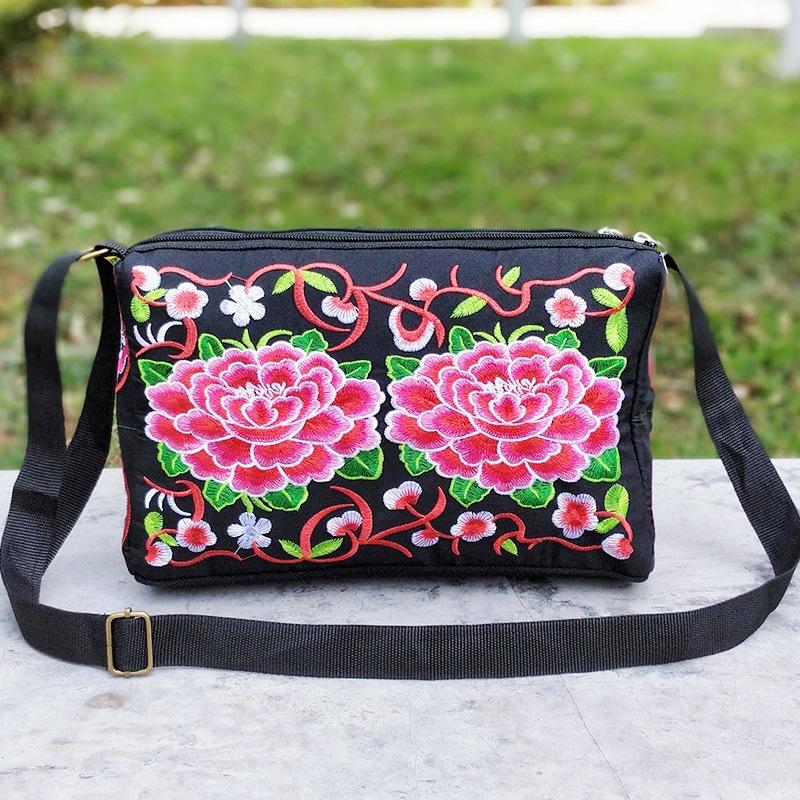 Flowers Embroidery Canvas Crossbody Bag for Women Messenger Bag Cellphone Pouch Purse Women's Small Shoulder Bags Crossbody Satchel