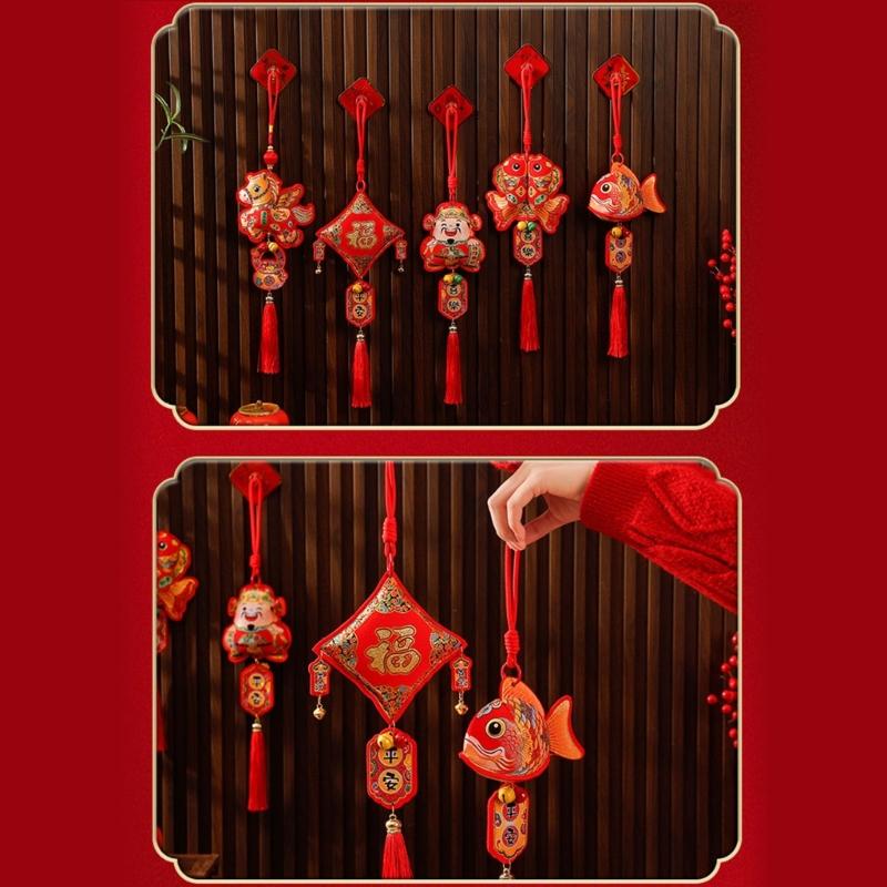 Pack Of 2 Chinese New Year Plush Decoration for Entrance Living Room Easy To Install Spring Festival Ornaments