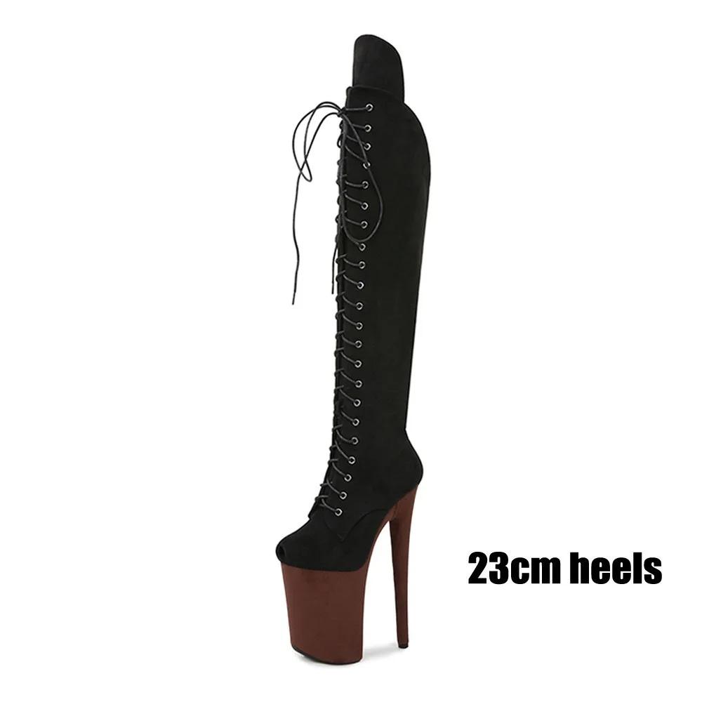 Fashion 23cm suede fishmouth boots European style super high heels, hate sky high sexy pole dancing shoes, catwalk performance shoes