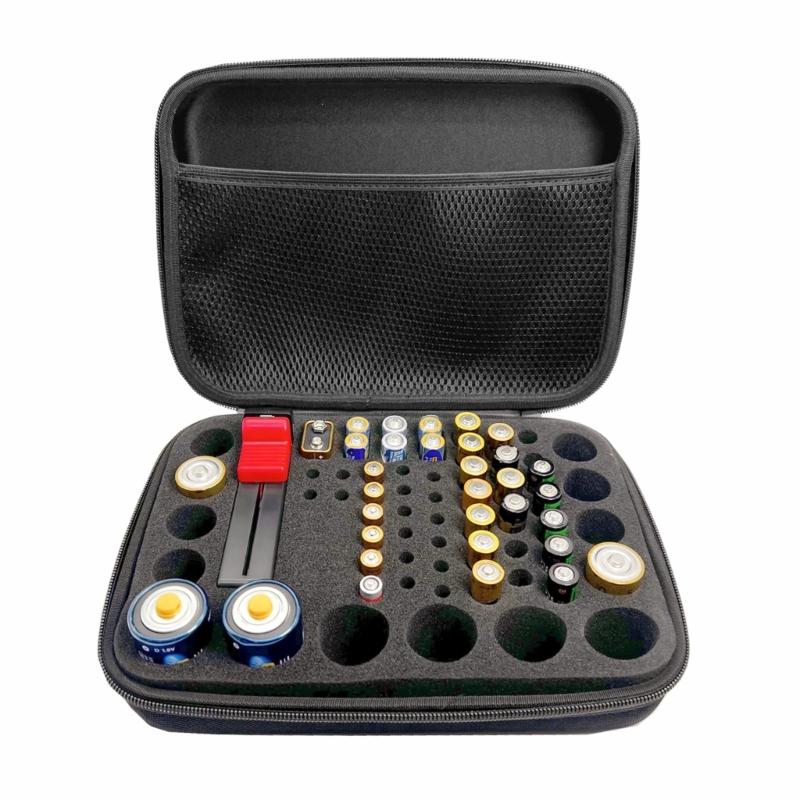 Large Capacity Battery Holder Case for AA 3A C D 9VBatteries Organization Waterproof Organizers Holder with Mesh Pocket