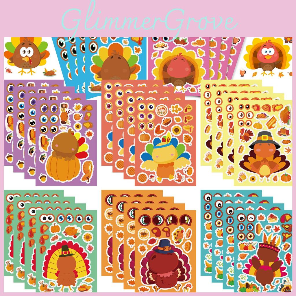 Colorful Cm2408006 Kids Anime Puzzle Interactive Thanksgiving Turkey Face Stickers