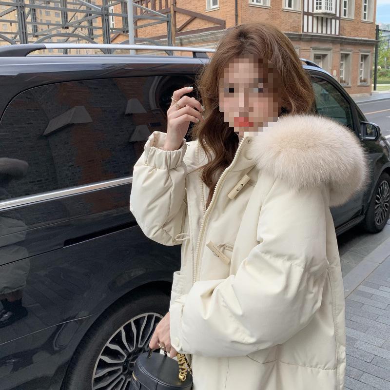 

Женский пуховик средней длины с капюшоном и большим меховым воротником на зиму 2024 года, дизайн в корейском стиле, длиной ниже колена Medium (115-135 lbs)