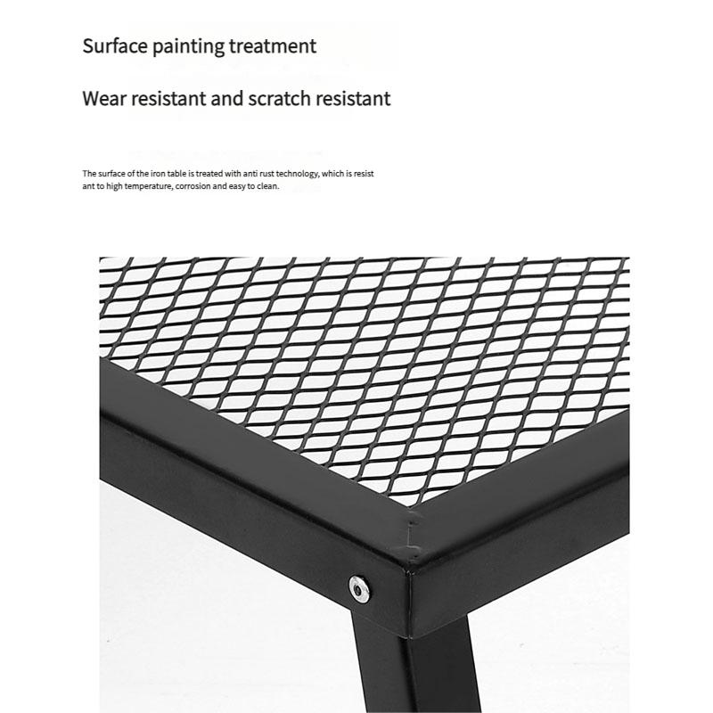 Portable Folding Camping Table with Solid Wood Top and Iron Mesh Surface Heat Resistant Outdoor Picnic Desk Lightweight for Backyard Beach