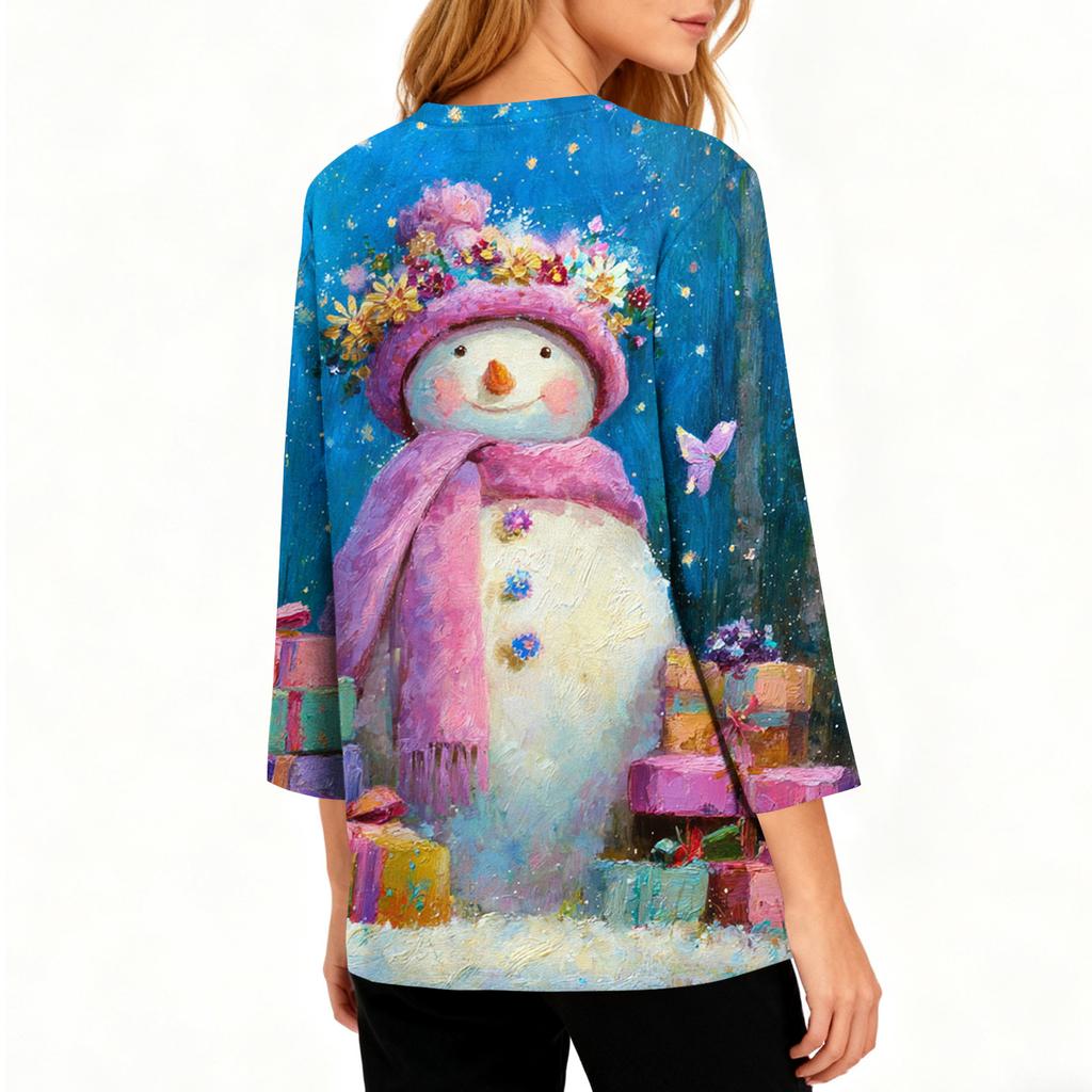 3/4 Sleeve Shirts For Women Print Graphic Tees Blouses Casual Plus Size Basic Tops Pullover