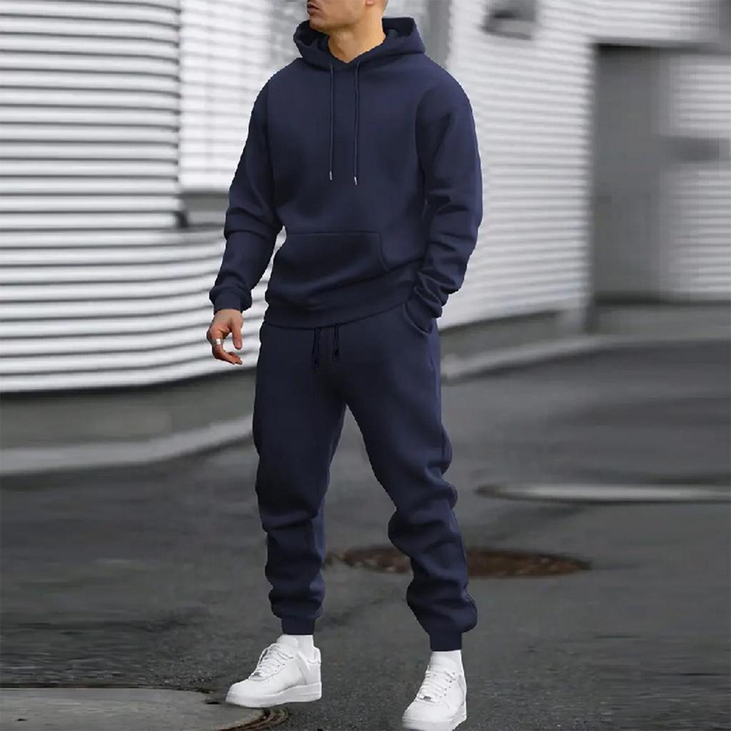 Herren Casual Sport Einfarbig Kapuzenpullover Pullover, Langarm Hosen Set
