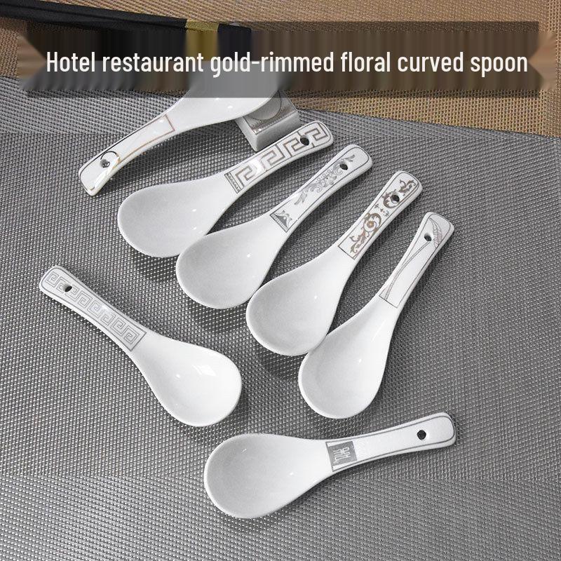 Gold-Rimmed Ceramic Soup Teaspoon - Versatile for Stirring, Eating, and Serving