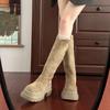 Two Wear Folded To Increase the Height, But Knee-length Boots, Women's Thick-soled Autumn and Winter New Thin Medium Tube Short Boots, Stacked Knight