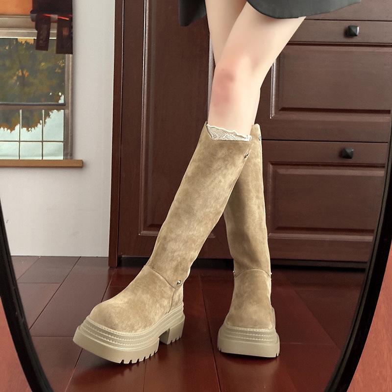 Two Wear Folded To Increase the Height, But Knee-length Boots, Women's Thick-soled Autumn and Winter New Thin Medium Tube Short Boots, Stacked Knight
