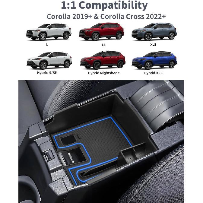 Armrest Organizer for 2019-2026 Toyota Corolla & 2022-2026 Corolla Cross with Removable Rubber Mat, Center Console Tray Custom for Toyota Corolla