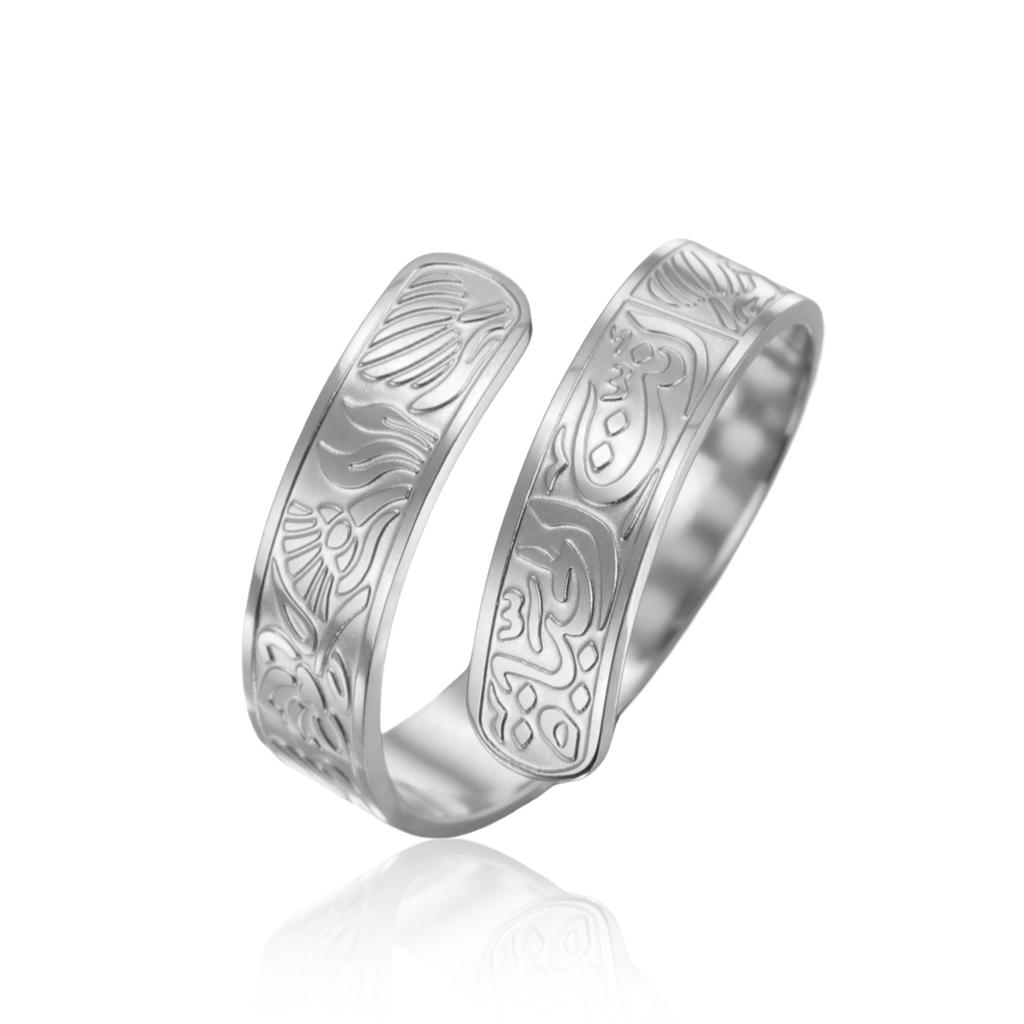 LIKGREAT Lotus Rune Open Ring Lotus Flower Spiritual Rings Boho Yoga Buddhist Tibetan Stainless Steel Jewelry Christmas Gift