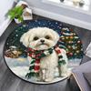 Winter Dog Round Area Rug,Carpet Rug for Living Room Bedroom Sofa Playroom Decor,Non-slip Floor Mat