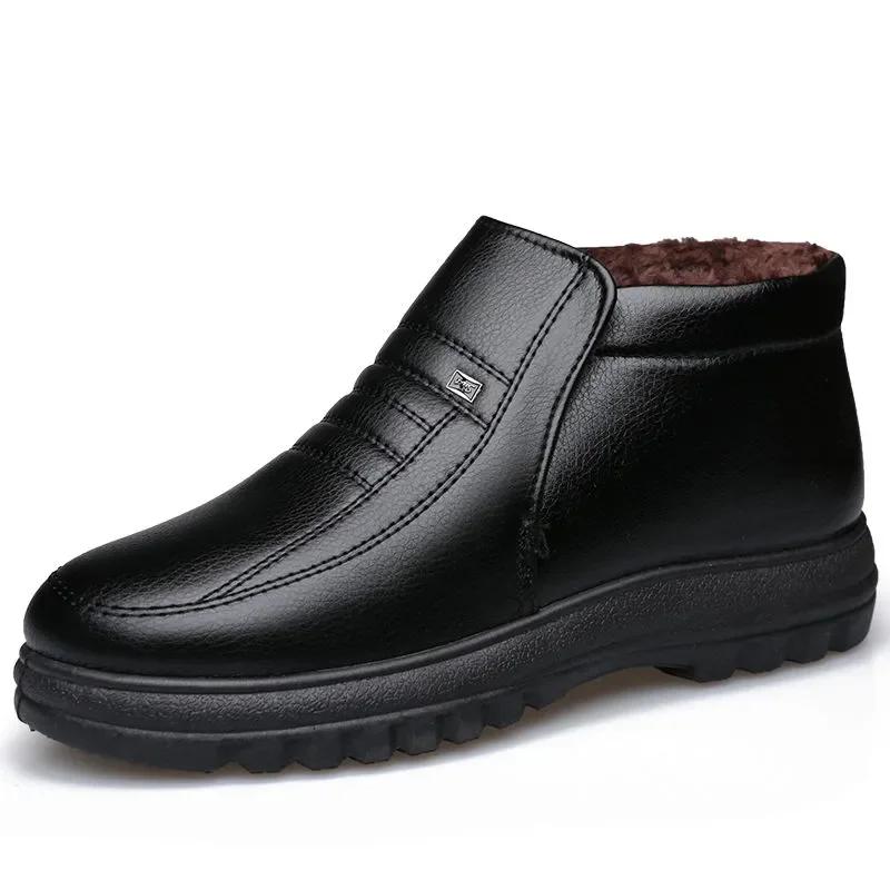 2022 Men Winter Autumn Leather Boots With Fur Winter Men Fashion Ankle Boots Business Casual Man Snow Boots Work Shoes