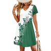 Modisches Damenkleid mit Print, V-Ausschnitt, kurzärmelig, locker, lässig, für den Strandurlaub