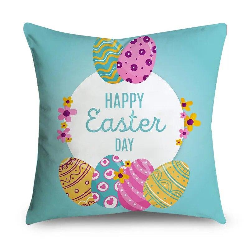 Home Decoration Easter Pillowcase Cute Bunny Easter Egg Pattern Pillowcase Festive Atmosphere Decoration Cushion Cover