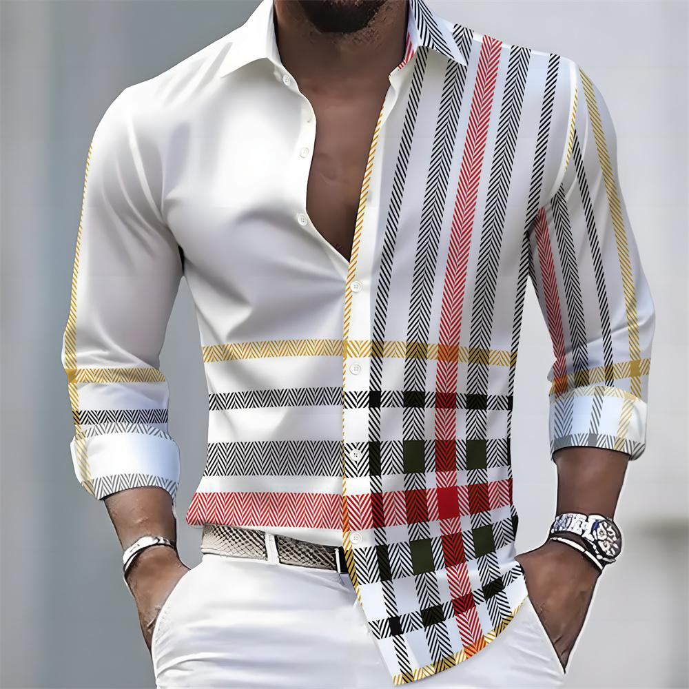 Men's Striped Long-Sleeved Shirt - Stylish, Business Casual, and Comfortable Men's Top, Suitable for Various Occasions.