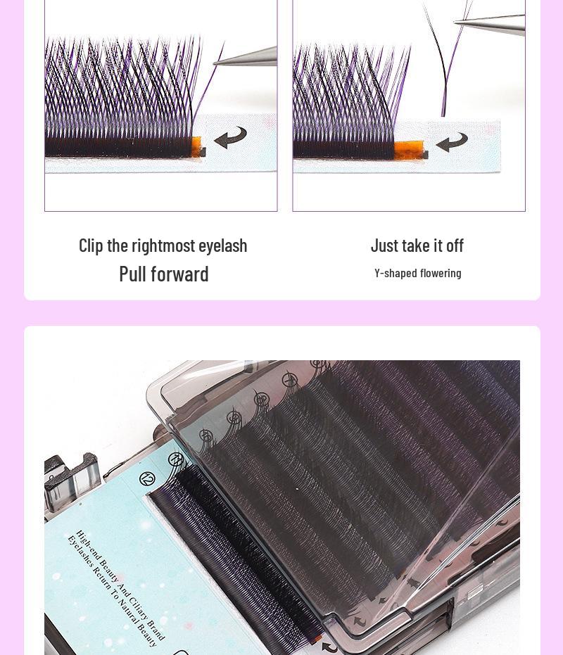 0.07 Mixed Color YY Grafting Eyelashes - Soft, Non-Scattering, Y-Shaped Blue & Purple False Extension
