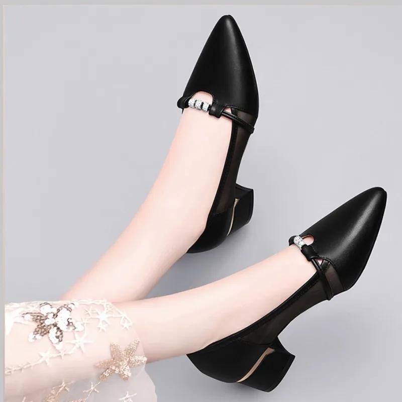 Fashion Block Heel with Medium Heels Ladies Pumps Pointed Toe Chunky Moccasins Women's Shoes Genuine Mark on Sale Fashion Vacation Shoe