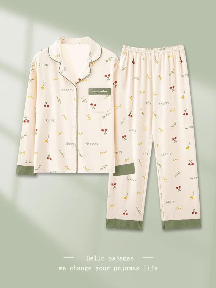 Spring and Autumn New High-end Imitation Cotton Pajamas Women's Summer Long-sleeved Trousers Set Women's Loose Large-size Loungewear