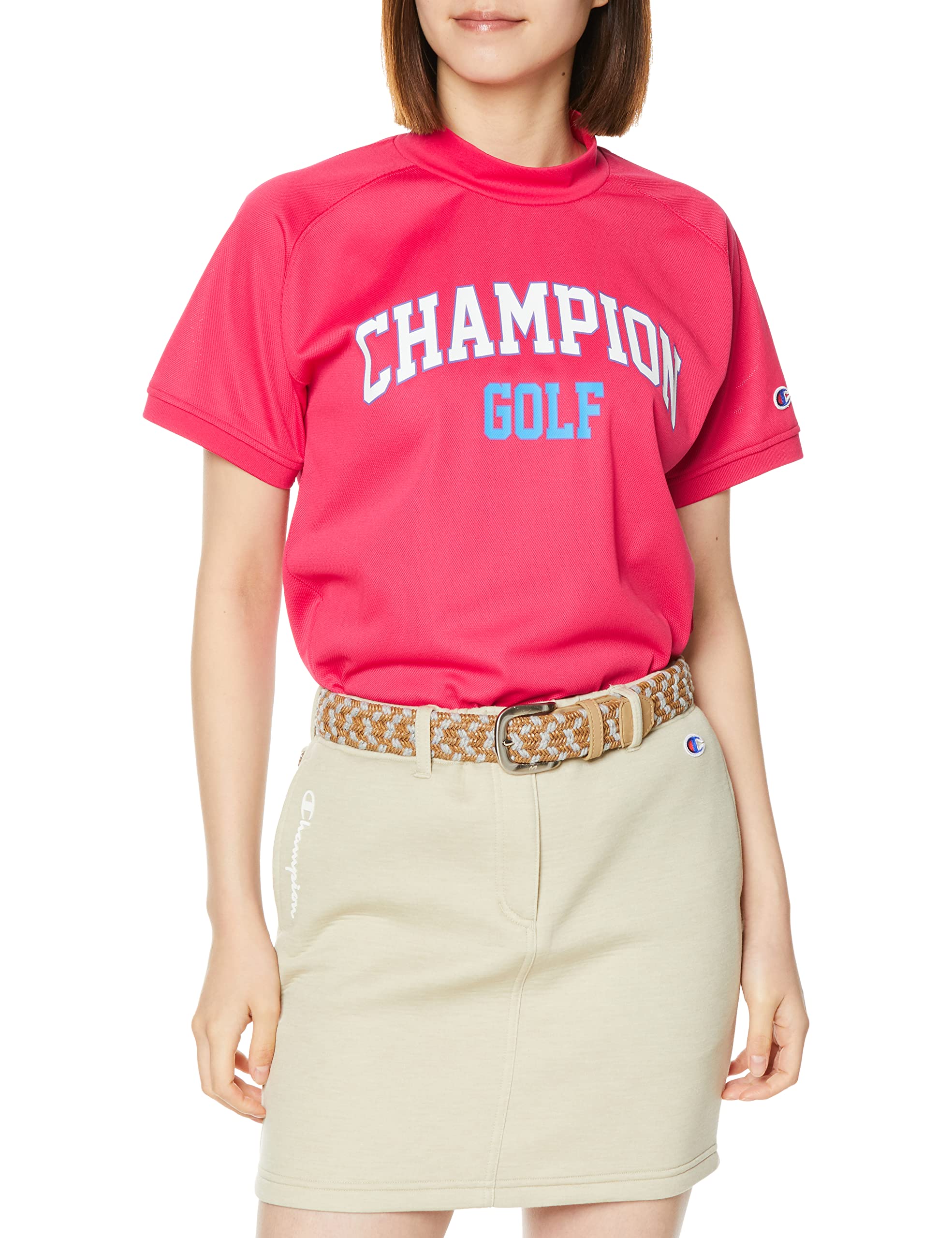 

Short Antibacterial and Odor Quick UV Graphic Logo Mock Neck M [Champion] Sweatshirt, Sleeve, Resistant, Drying, Protection, Print, Shirt, Women s рожевий