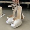 Pesstwei Fashion String Bead Peep Toe Platform Woman Sandals Ankle Buckle Strap Sexy High Heels Party Pumps Shoes Zapatos Mujer
