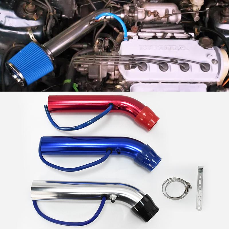 Universal Alumimum 76mm Car Cold Air Intake Turbo Induction Pipe Tube Silver Blue Red