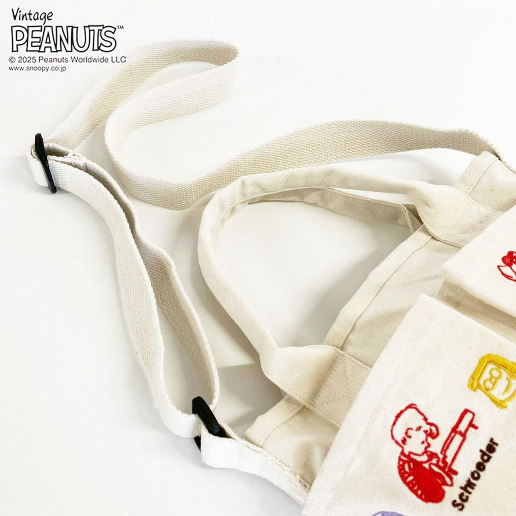 ROOTOTE Snoopy Embroidered Mini Tote Bag with Shoulder Baby 0C 8422 Light Strap, Lou, Pockets, Peanuts, (04 Gray)