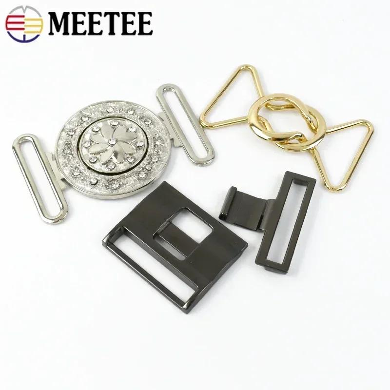Meetee 1/2/4/5Pcs 30-60mm Metal Waist Belt Buckle Ribbon Band Adjust Clasp Coat Down Jacket Belts Decor Hook Buckles Accessories