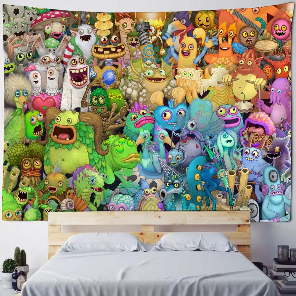 Game My S-Singing Cute M-Monsters Tapestry Background Hanging Cloth Bedroom Tapestry Room Decor Aesthetic Tapestry Wall Party
