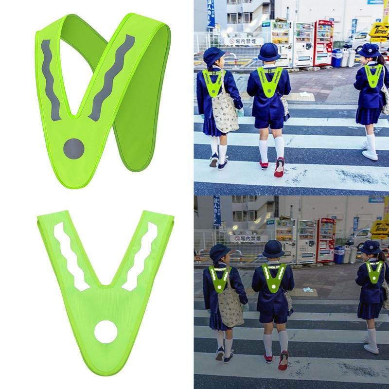 Outdoor Children Reflective Vest Students Polyester Safety Running Cycling Road V Shaped High Visibility Night Security