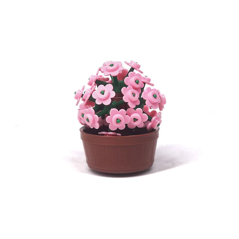 Potted garden plants small particles mosaic assembly building block toy leaves small flowers landscape ornament
